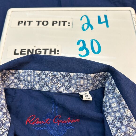 Robert Graham Navy Blue Embossed Classic Fit Long Sleeve Button Down Shirt XL - Picture 3 of 5